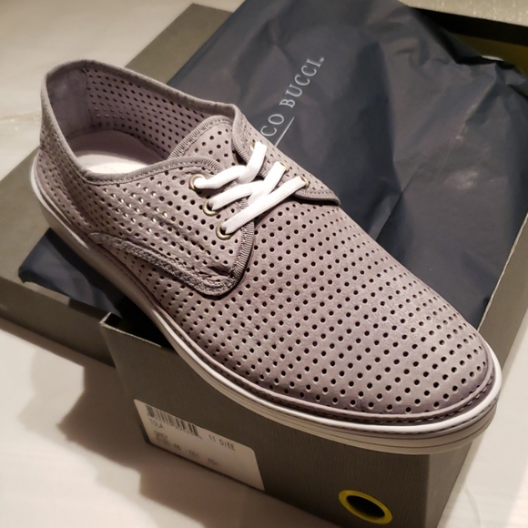 Bacco Bucci ITALY Perforated Suede Leather Sneakers Shoe Men's 11 NEW NIB Grey - Picture 7 of 13